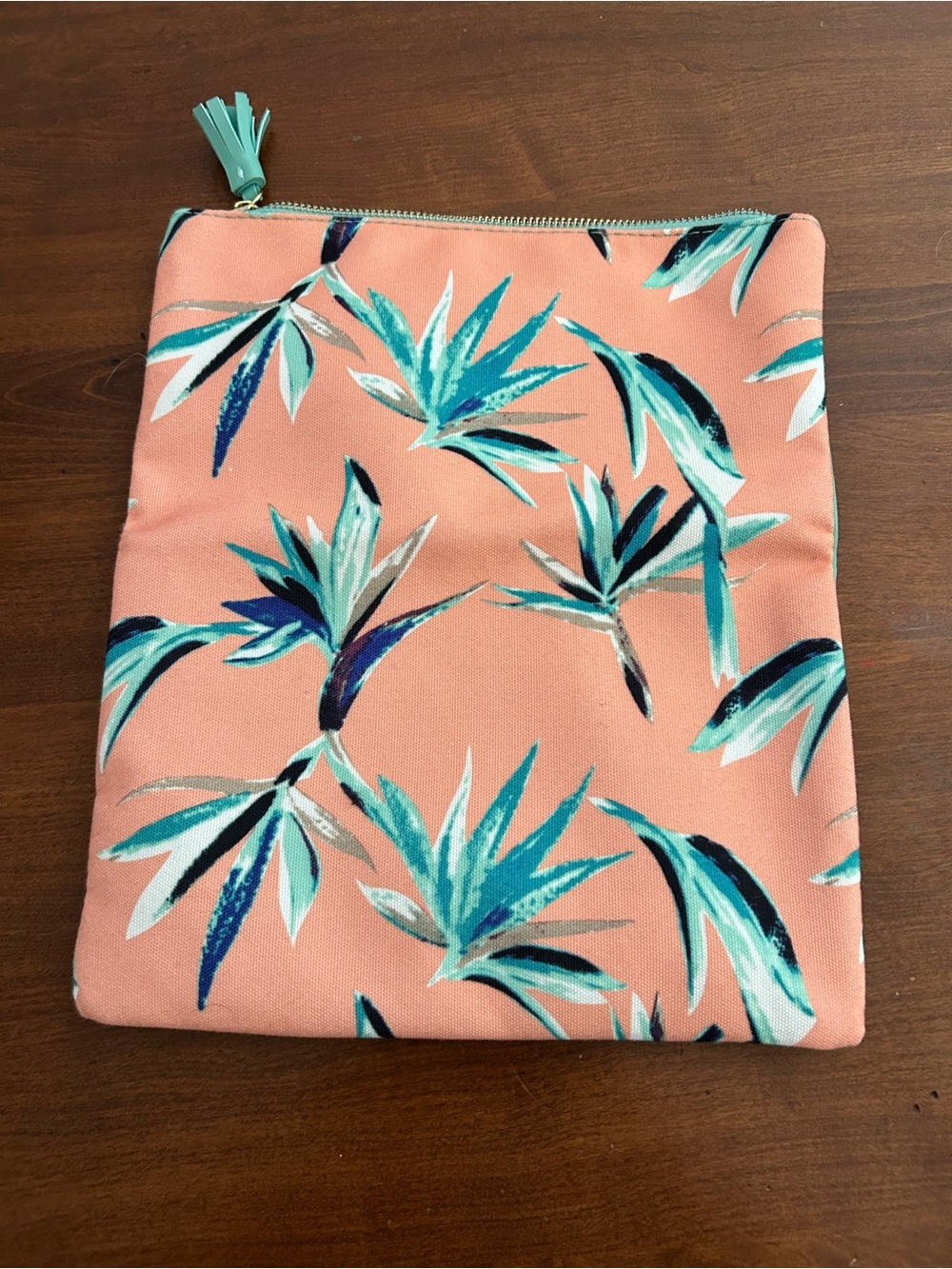 Rachel Pally Peach Floral Zip Clutch with Teal Tassel